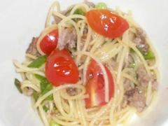 挽肉とえんどう豆のお手軽パスタ
