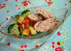 Handmade chicken sausage with steamed vegetables