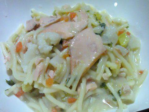 鮭の豆乳クリームパスタ