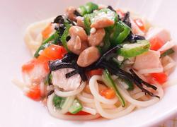 Japanese-style pasta with natto and okra
