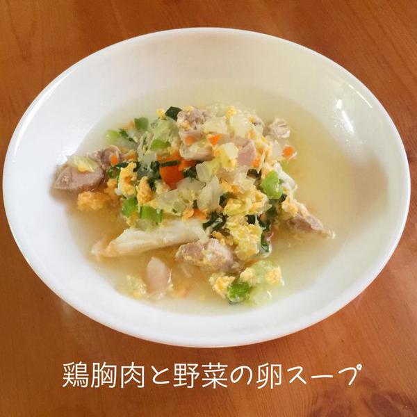 鶏胸肉と野菜の卵スープ