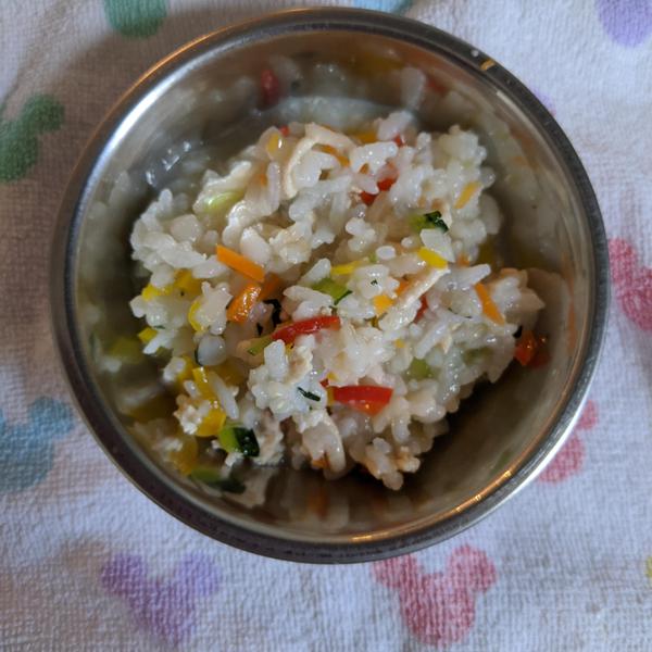 鶏ひき肉とカラフル野菜の豆乳ごはん